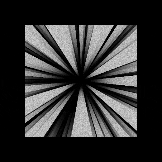 Aperçu d'une scène 3D, point de vue vers un ciel étoilé. Au premier plan, des structures droites et montantes vers le ciel. Le visuel de ces structures est animé par une pulsation lumineuse